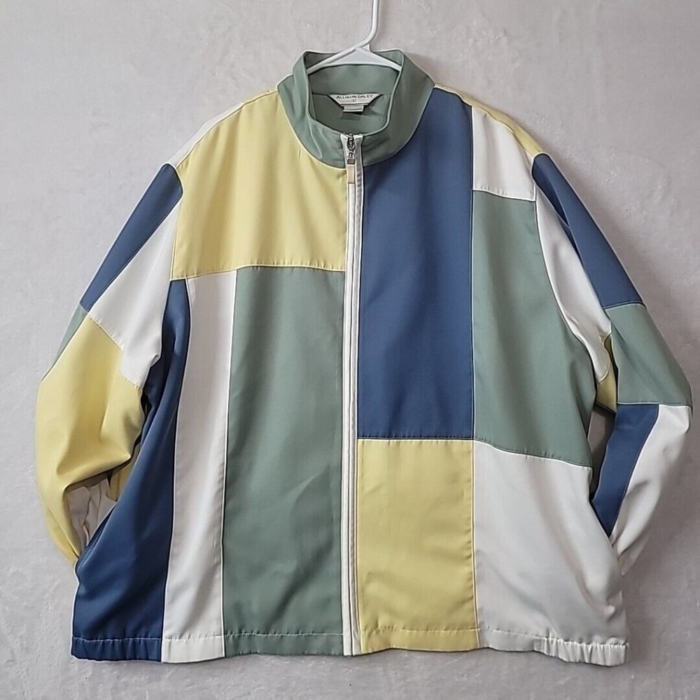 Vtg Allison Daley Womens Size 22W Color Block Windbreaker Jacket Lightweight 90s